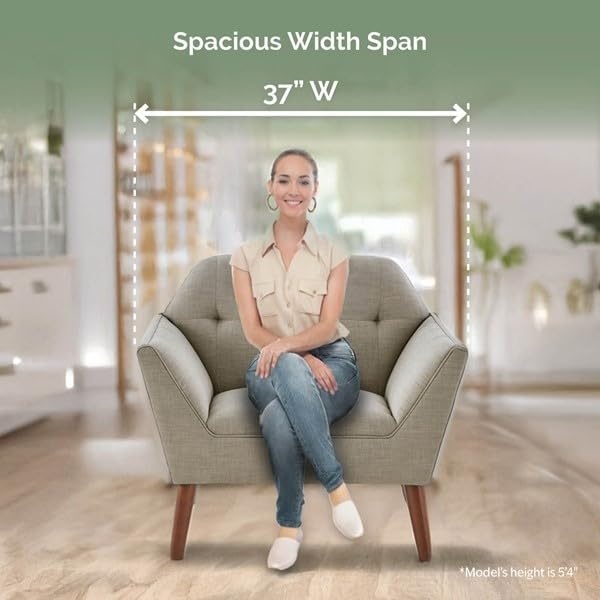 image:imageInkIvy Newport Wide MidCentury Modern Lounge Chair HandTufted Velvet Upholstered Accent Armchair with Solid Wood Pecan Legs for Living Room Bedroom ReadingGreen