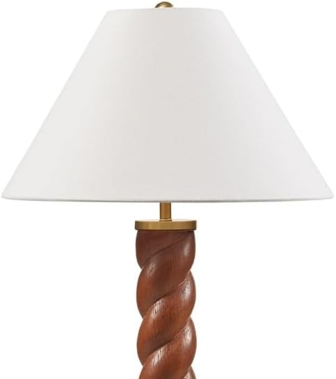 image:imageInkIvy Twisted Faux Wood Finish Table Lamp with White lampshade Integrated USBC Charging Port One Type A Bulb is Included for Bedroom Nightstands Living Room