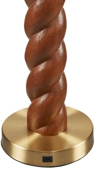 image:imageInkIvy Twisted Faux Wood Finish Table Lamp with White lampshade Integrated USBC Charging Port One Type A Bulb is Included for Bedroom Nightstands Living Room