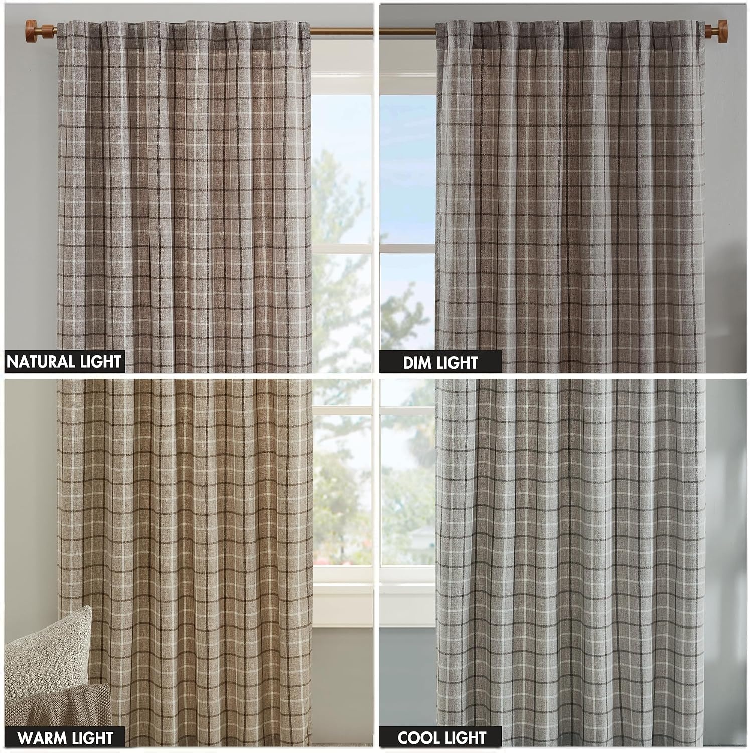 image:imageMadison Park Anaheim Cabin Plaid Curtain Window Thermal Insulated Fleece Lining Living Room Decor Room Darkening Drape for Bedroom 1Single Panel Pack 50x95 Rod Pocket amp Front Tab NeutralRod Pocket Back Tab Brown