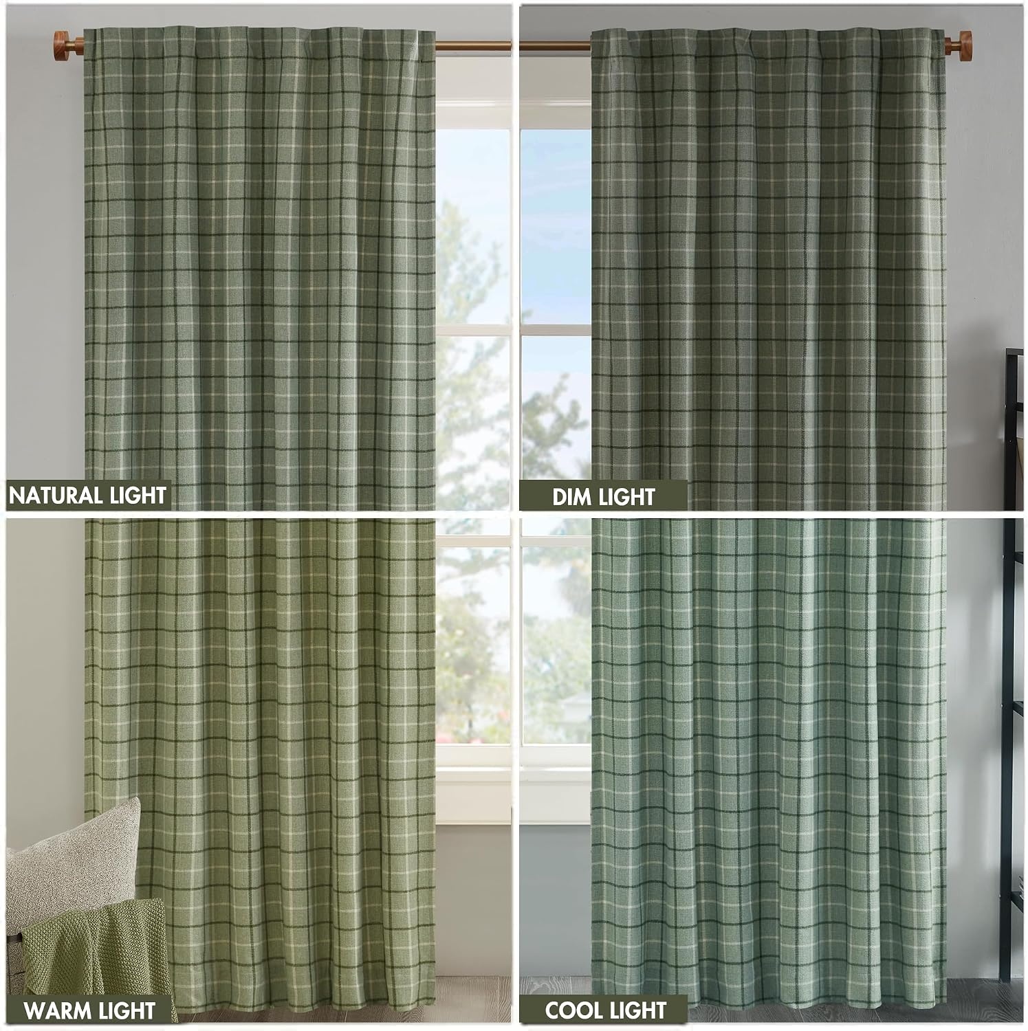 image:imageMadison Park Anaheim Cabin Plaid Curtain Window Thermal Insulated Fleece Lining Living Room Decor Room Darkening Drape for Bedroom 1Single Panel Pack 50x95 Rod Pocket amp Front Tab NeutralRod Pocket Green