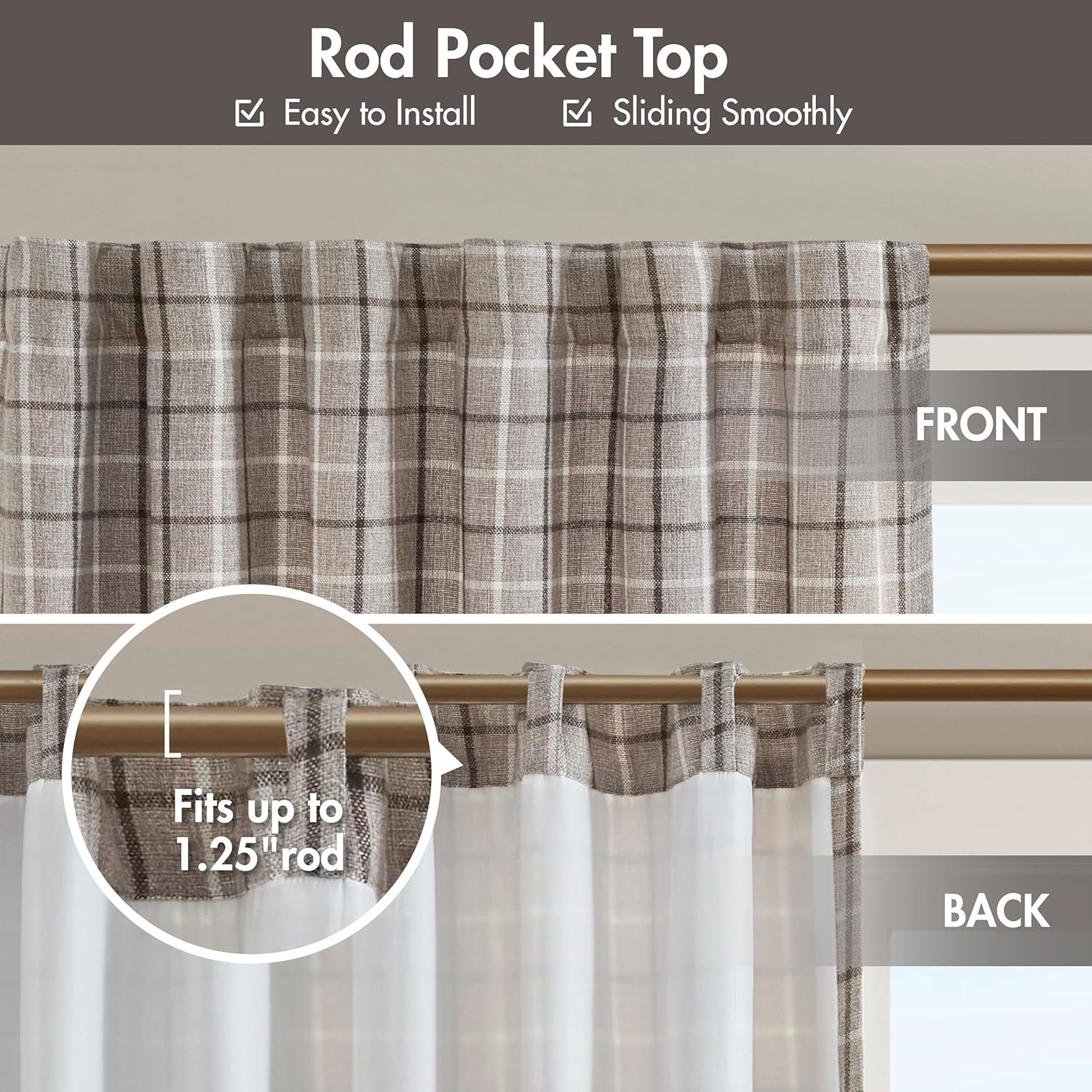 image:imageMadison Park Anaheim Cabin Plaid Curtain Window Thermal Insulated Fleece Lining Living Room Decor Room Darkening Drape for Bedroom 1Single Panel Pack 50x95 Rod Pocket amp Front Tab NeutralRod Pocket Back Tab Brown