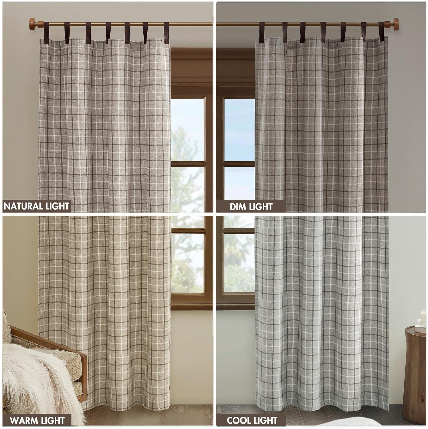 image:imageMadison Park Anaheim Cabin Plaid Curtain Window Thermal Insulated Fleece Lining Living Room Decor Room Darkening Drape for Bedroom 1Single Panel Pack 50x95 Rod Pocket amp Front Tab NeutralFaux Leather Tab Top Brown