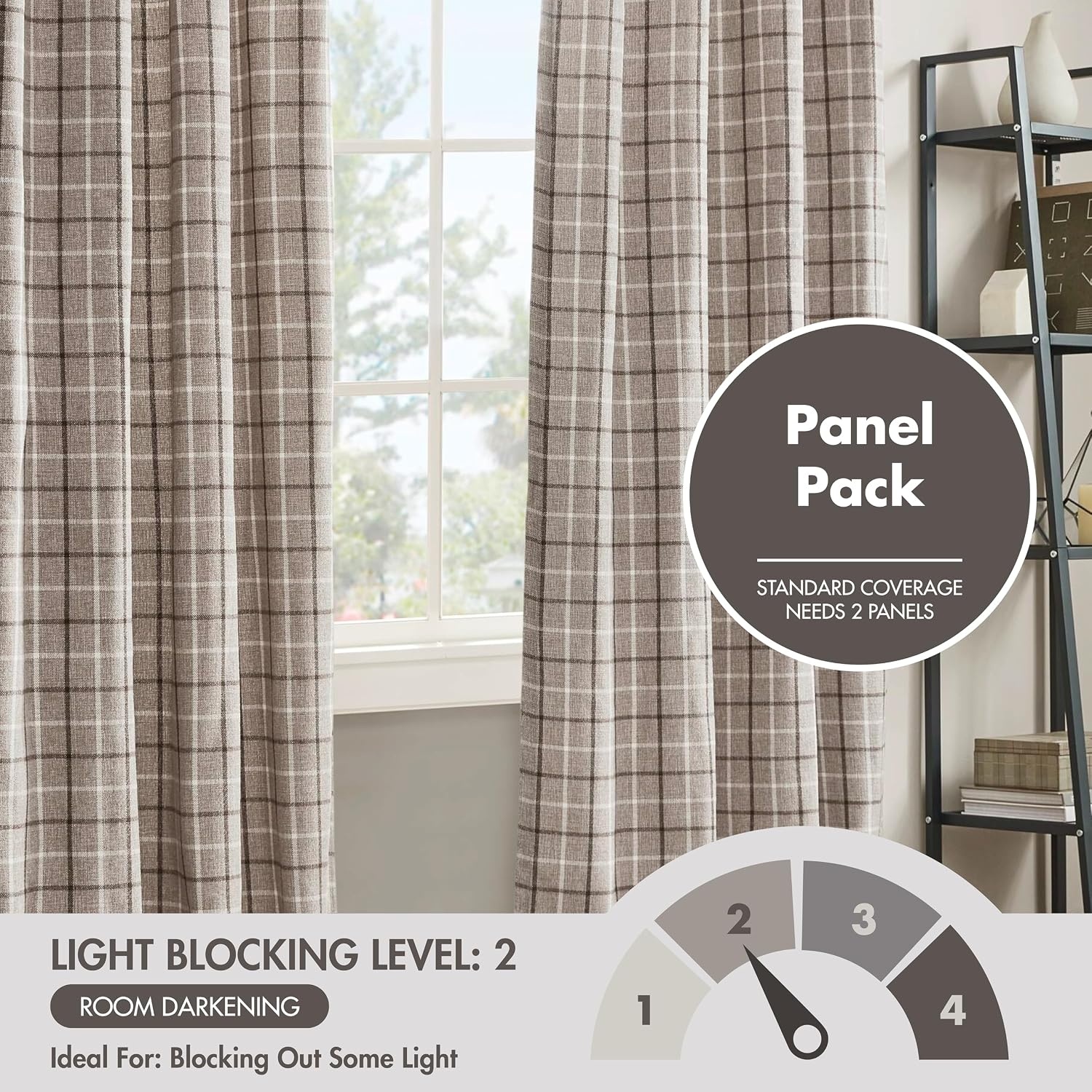 image:imageMadison Park Anaheim Cabin Plaid Curtain Window Thermal Insulated Fleece Lining Living Room Decor Room Darkening Drape for Bedroom 1Single Panel Pack 50x95 Rod Pocket amp Front Tab NeutralRod Pocket Back Tab Brown