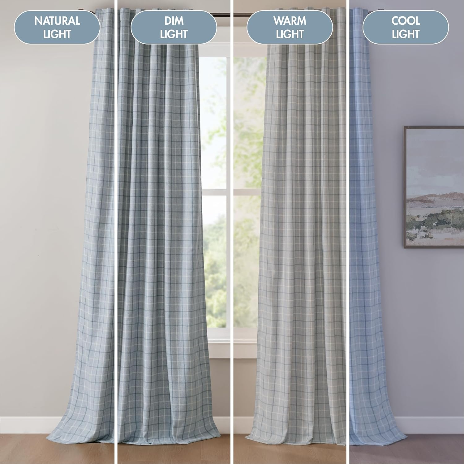 image:imageMadison Park Anaheim Cabin Plaid Curtain Window Thermal Insulated Fleece Lining Living Room Decor Room Darkening Drape for Bedroom 1Single Panel Pack 50x95 Rod Pocket amp Front Tab NeutralRod Pocket Back Tab Denim Blue