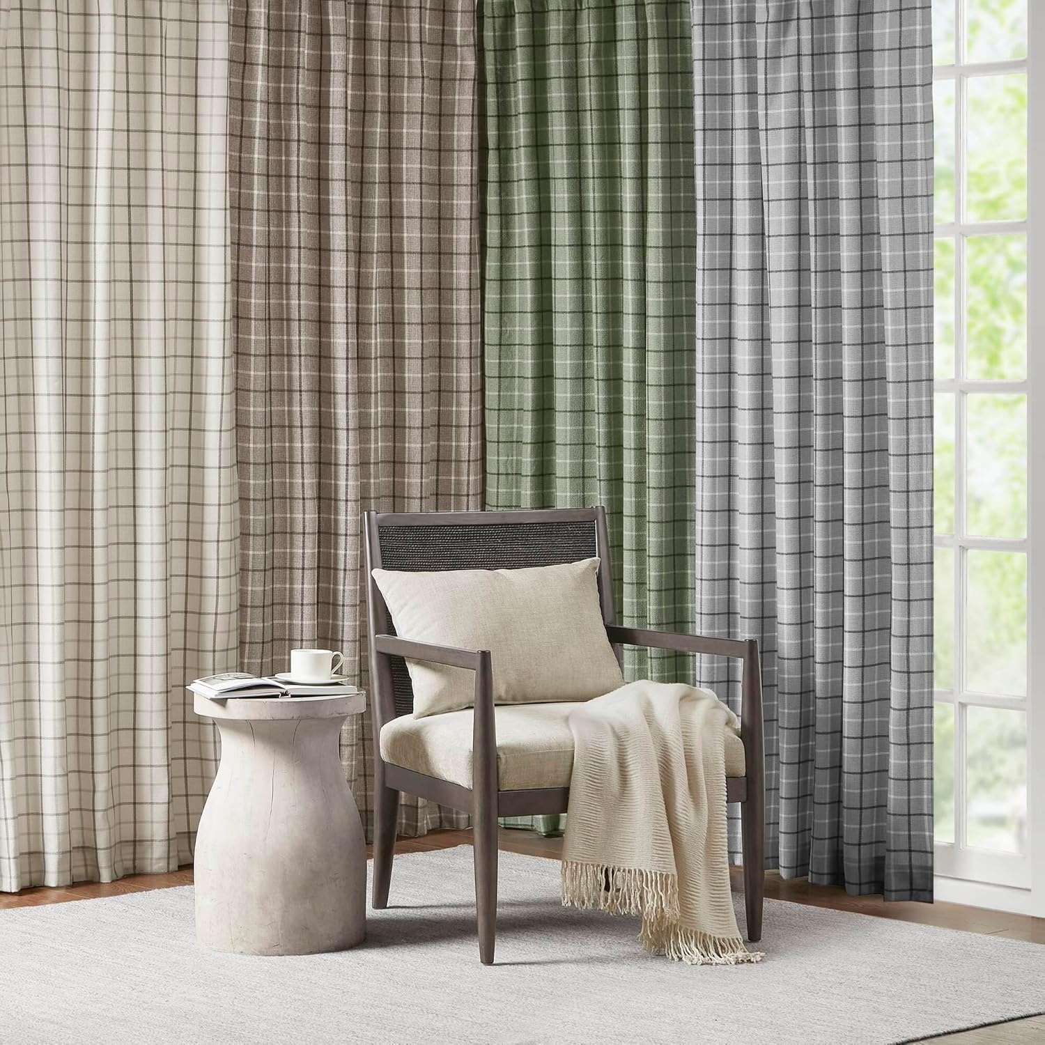 image:imageMadison Park Anaheim Cabin Plaid Curtain Window Thermal Insulated Fleece Lining Living Room Decor Room Darkening Drape for Bedroom 1Single Panel Pack 50x95 Rod Pocket amp Front Tab NeutralRod Pocket Back Tab Brown