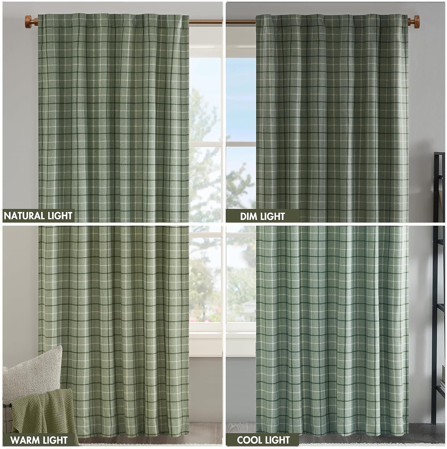 image:imageMadison Park Anaheim Cabin Plaid Curtain Window Thermal Insulated Fleece Lining Living Room Decor Room Darkening Drape for Bedroom 1Single Panel Pack 50x95 Rod Pocket amp Front Tab NeutralRod Pocket Back Tab Green