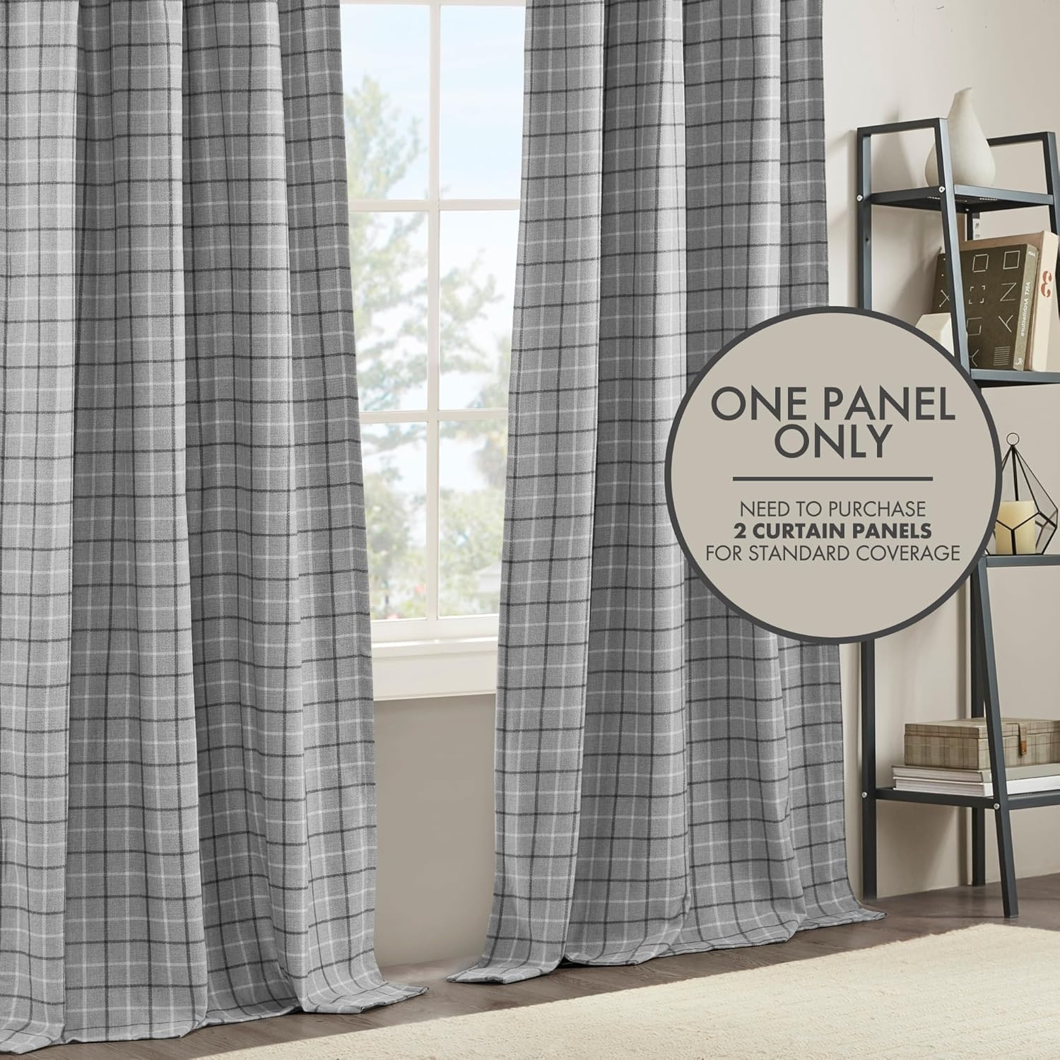 image:imageMadison Park Anaheim Cabin Plaid Curtain Window Thermal Insulated Fleece Lining Living Room Decor Room Darkening Drape for Bedroom 1Single Panel Pack 50x95 Rod Pocket amp Front Tab NeutralRod Pocket Back Tab Grey