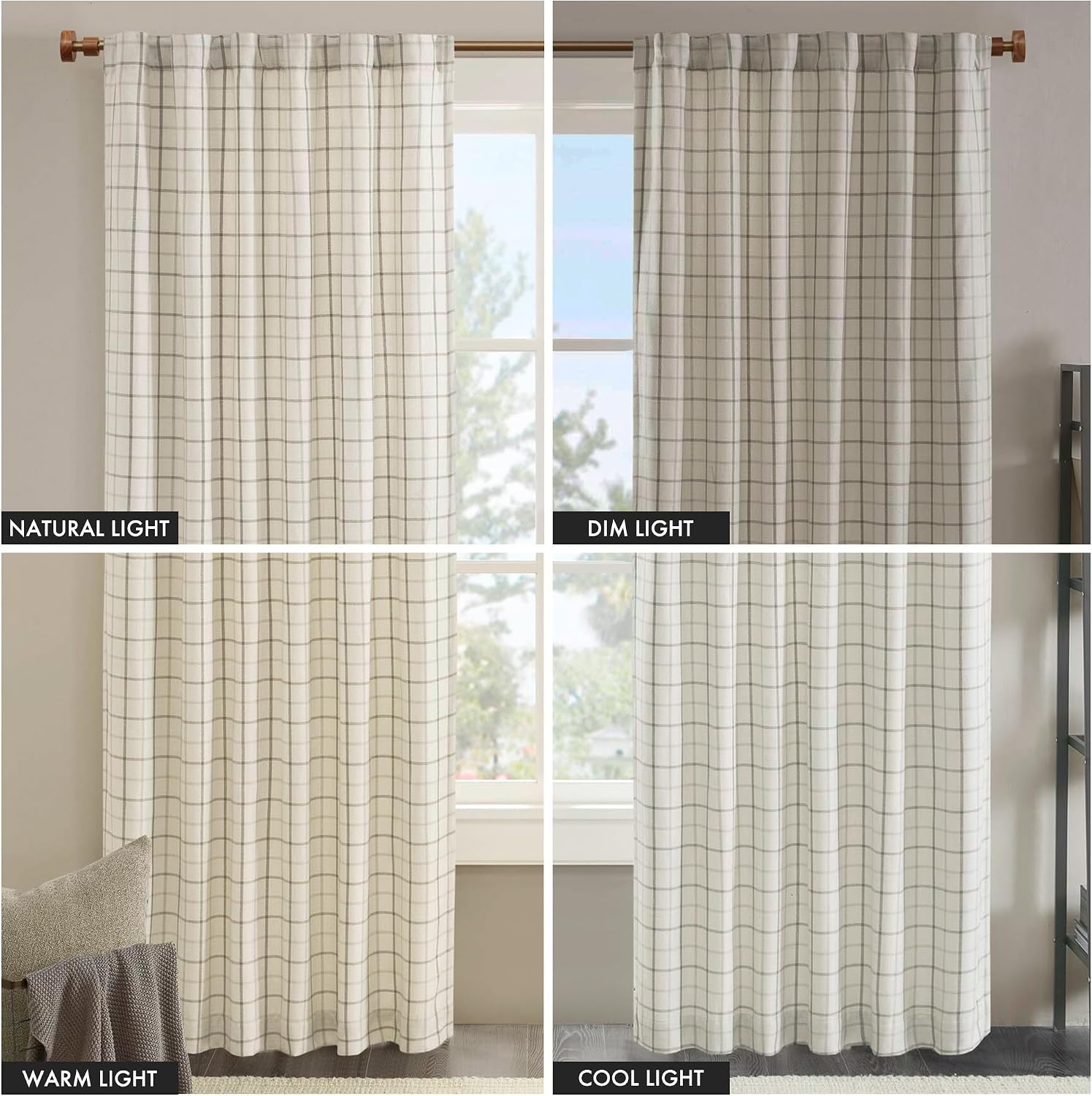 image:imageMadison Park Anaheim Cabin Plaid Curtain Window Thermal Insulated Fleece Lining Living Room Decor Room Darkening Drape for Bedroom 1Single Panel Pack 50x95 Rod Pocket amp Front Tab NeutralRod Pocket Natural