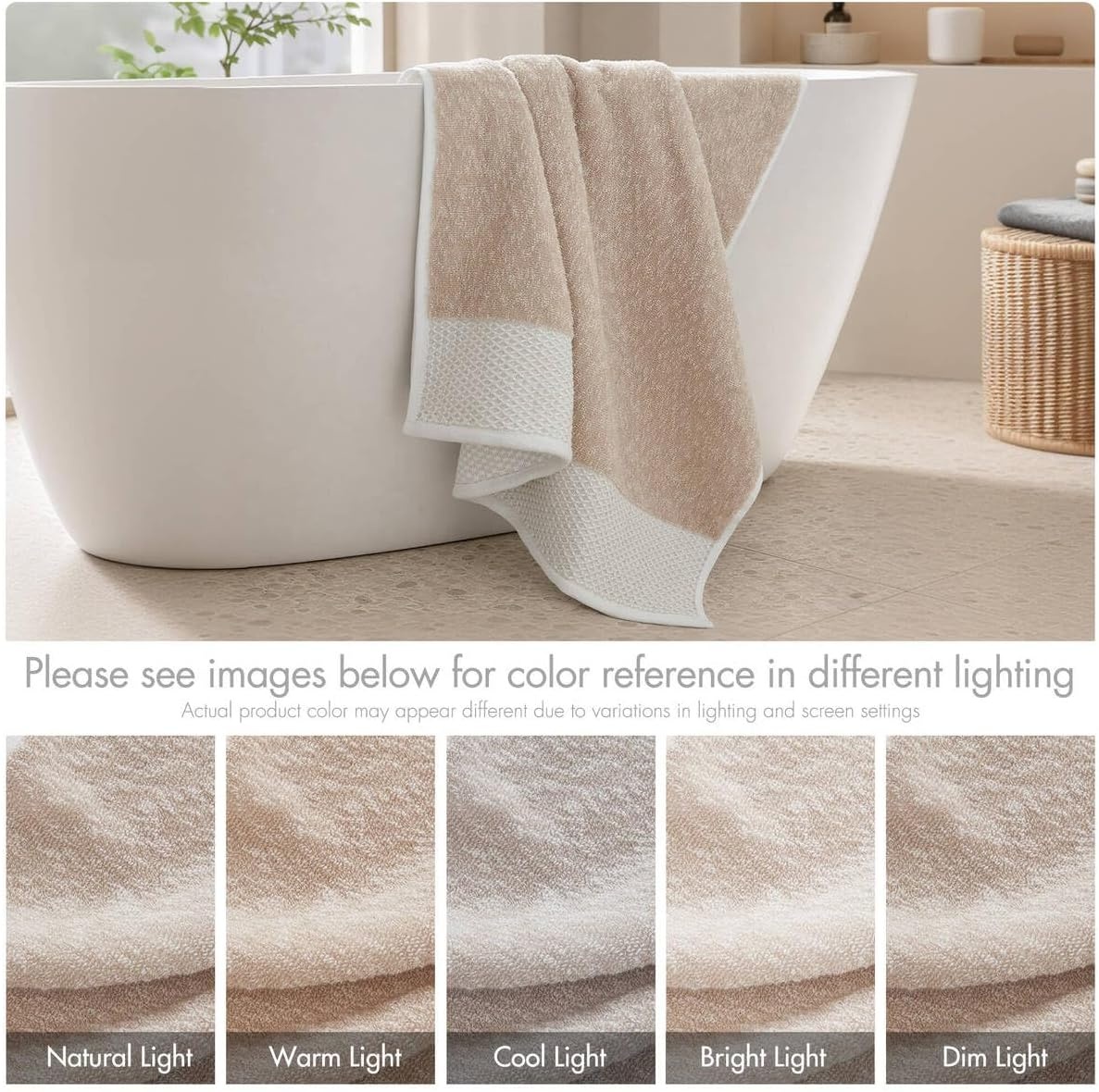 image:imageMadison Park Hayden 6 Piece Bath amp Hand Towel Set 550 GSM Charcoal YarnDyed Dobby Slub Texture 100 Combed Cotton 2 Bath 2 Hand 2 Washcloth Soft Absorbent Spa Hotel Quality TowelsBeige