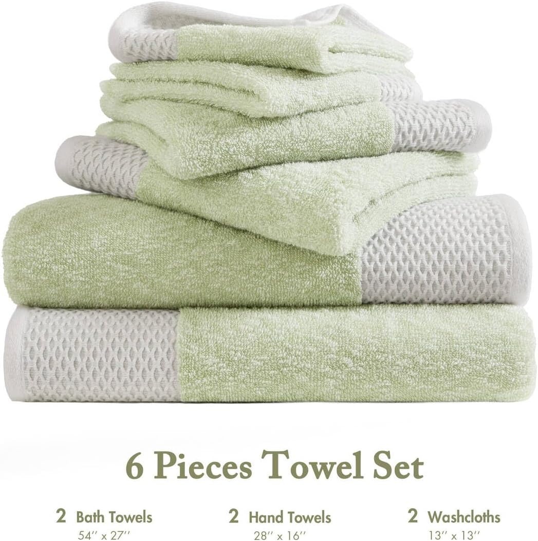 image:imageMadison Park Hayden 6 Piece Bath amp Hand Towel Set 550 GSM Charcoal YarnDyed Dobby Slub Texture 100 Combed Cotton 2 Bath 2 Hand 2 Washcloth Soft Absorbent Spa Hotel Quality TowelsSage Green