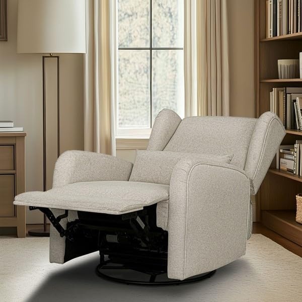 image:imageMadison Park Recliner amp Rocking Chair Glider Recliner Nursery Chair with Lumbar Pillow Swivel Rocker Recliner 3in1 Accent Chair with Side Pocket for Living Room Bedroom amp Small Spaces BlueBeige