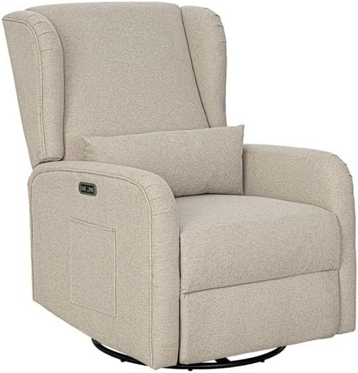 image:imageMadison Park Recliner amp Rocking Chair Glider Recliner Nursery Chair with Lumbar Pillow Swivel Rocker Recliner 3in1 Accent Chair with Side Pocket for Living Room Bedroom amp Small Spaces BlueBeige