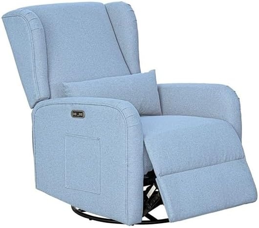 image:imageMadison Park Recliner amp Rocking Chair Glider Recliner Nursery Chair with Lumbar Pillow Swivel Rocker Recliner 3in1 Accent Chair with Side Pocket for Living Room Bedroom amp Small Spaces BlueLight Blue