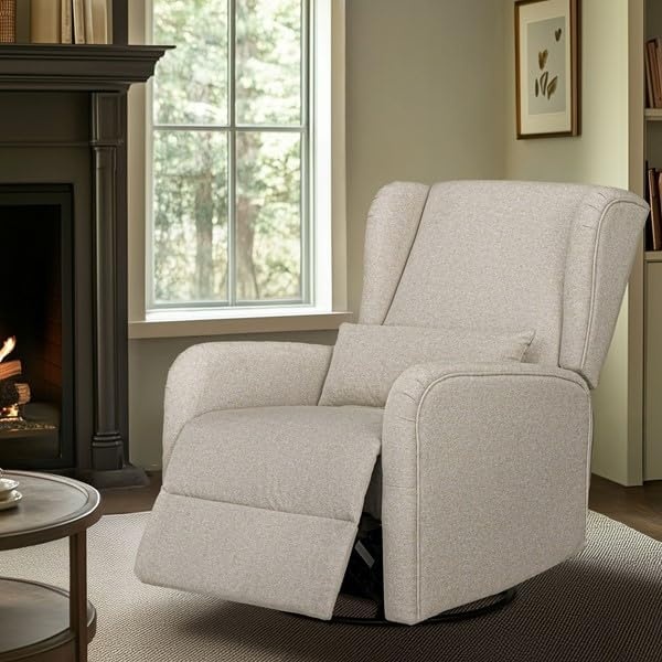 image:imageMadison Park Recliner amp Rocking Chair Glider Recliner Nursery Chair with Lumbar Pillow Swivel Rocker Recliner 3in1 Accent Chair with Side Pocket for Living Room Bedroom amp Small Spaces BlueBeige
