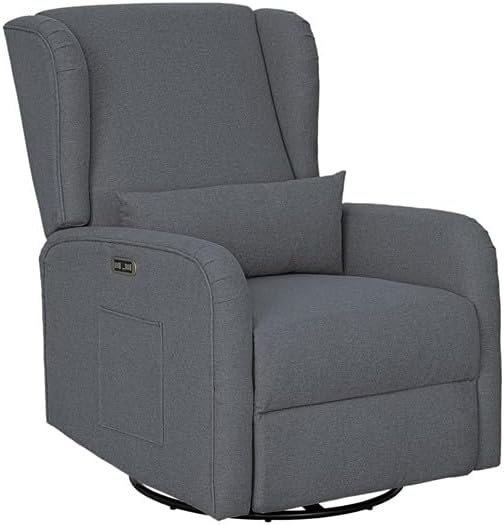image:imageMadison Park Recliner amp Rocking Chair Glider Recliner Nursery Chair with Lumbar Pillow Swivel Rocker Recliner 3in1 Accent Chair with Side Pocket for Living Room Bedroom amp Small Spaces BlueGrey