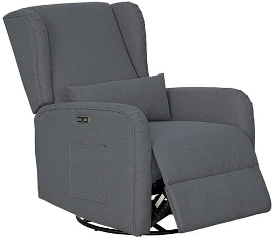 image:imageMadison Park Recliner amp Rocking Chair Glider Recliner Nursery Chair with Lumbar Pillow Swivel Rocker Recliner 3in1 Accent Chair with Side Pocket for Living Room Bedroom amp Small Spaces BlueGrey