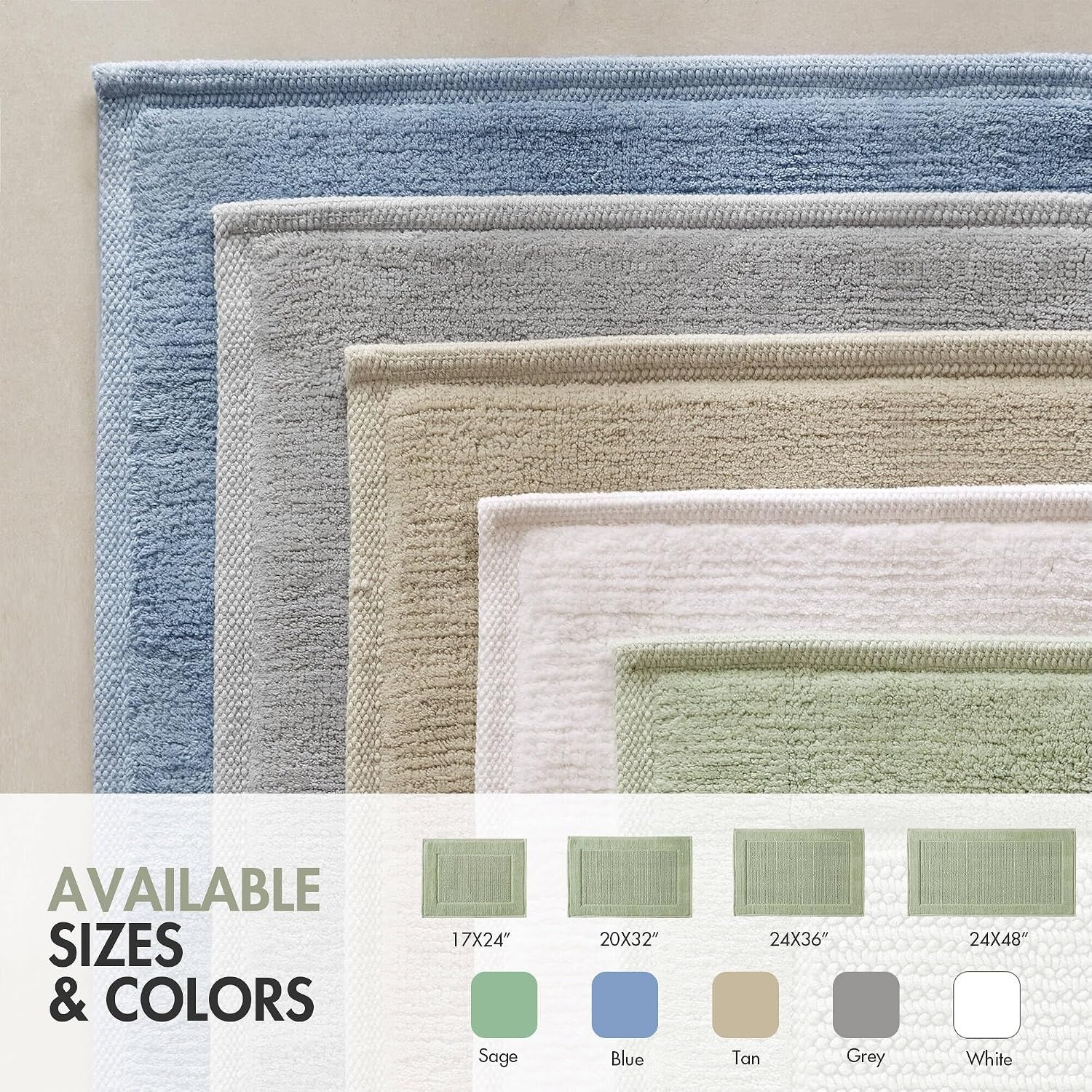 image:imageMadison Park Sanctuary 100 Cotton NonSlip Bath Rug for Bathroom Bedroom amp Entryway 20x32 Inch LowProfile Soft Absorbent Woven Bathroom Rug Machine Washable Sage GreenSage Green