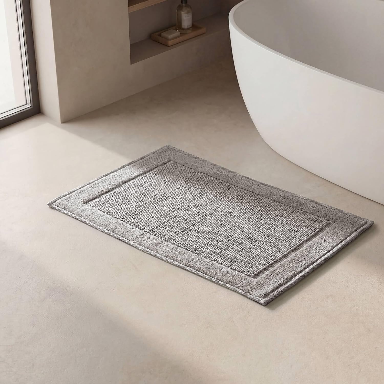 image:imageMadison Park Sanctuary 100 Cotton NonSlip Bath Rug for Bathroom Bedroom amp Entryway 20x32 Inch LowProfile Soft Absorbent Woven Bathroom Rug Machine Washable Sage GreenGrey