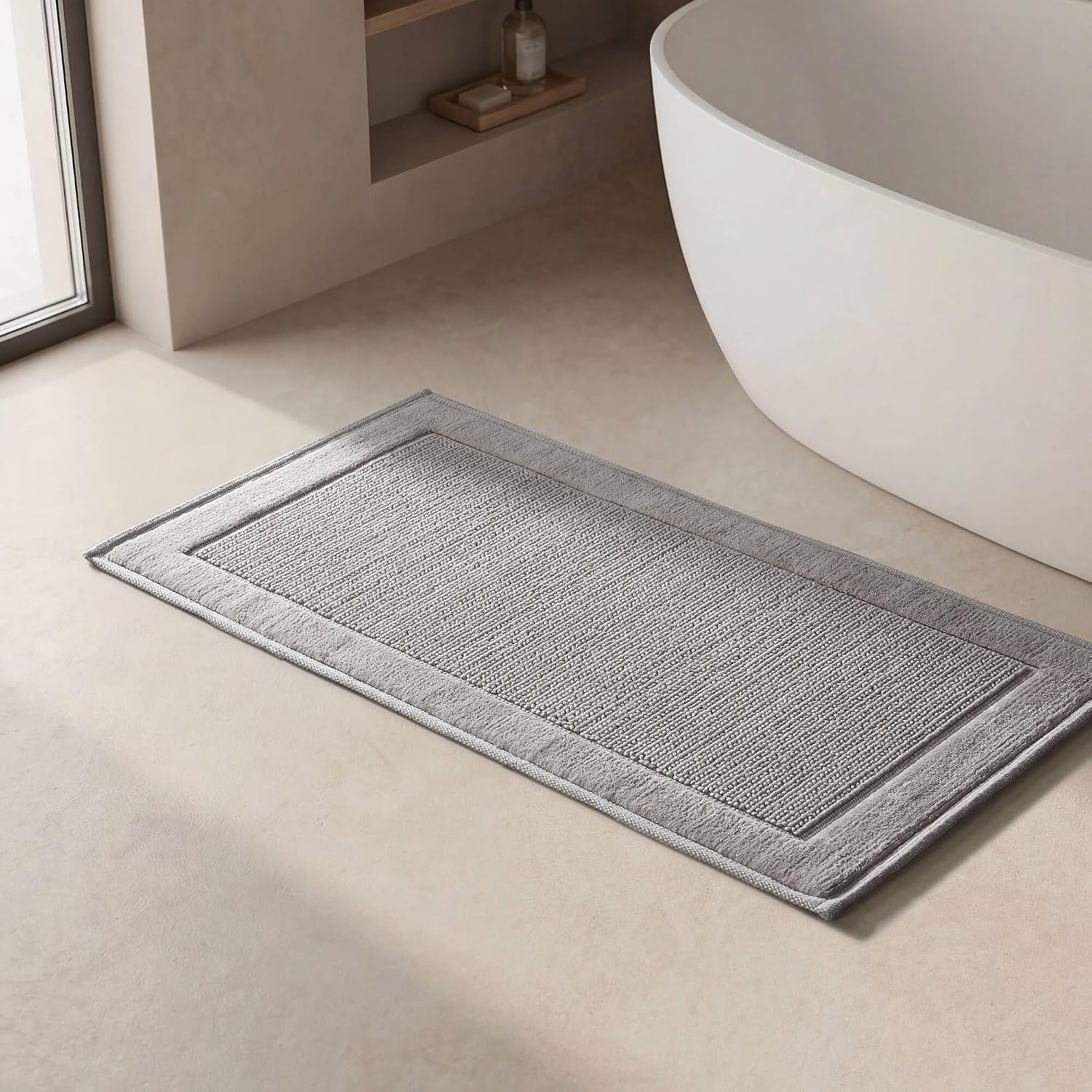 image:imageMadison Park Sanctuary 100 Cotton NonSlip Bath Rug for Bathroom Bedroom amp Entryway 20x32 Inch LowProfile Soft Absorbent Woven Bathroom Rug Machine Washable Sage GreenGrey