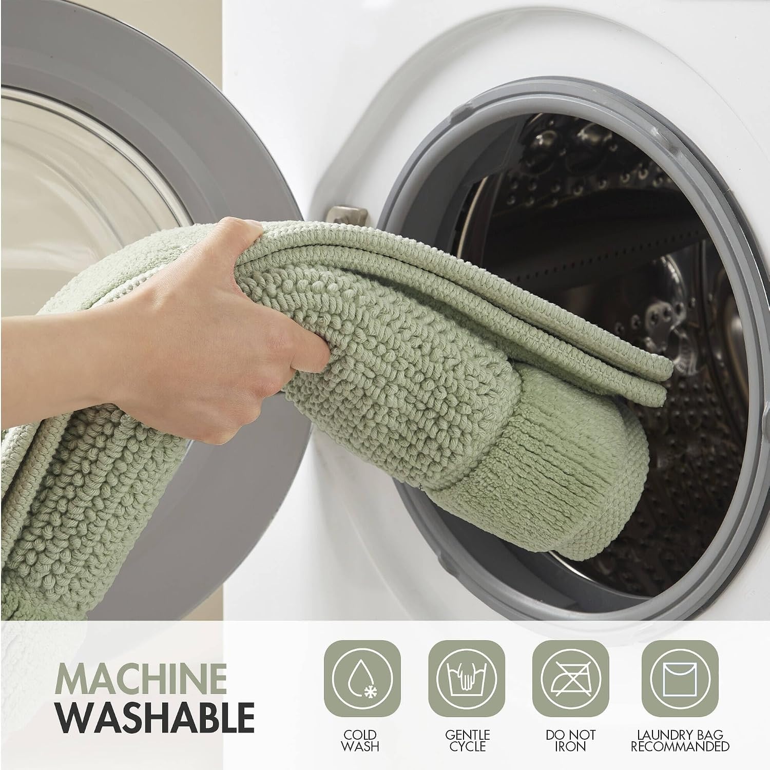 image:imageMadison Park Sanctuary 100 Cotton NonSlip Bath Rug for Bathroom Bedroom amp Entryway 20x32 Inch LowProfile Soft Absorbent Woven Bathroom Rug Machine Washable Sage GreenSage Green