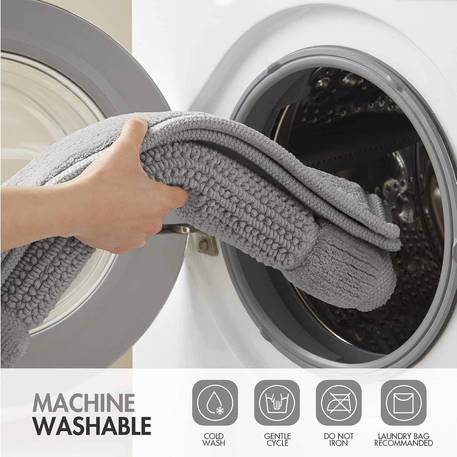 image:imageMadison Park Sanctuary 100 Cotton NonSlip Bath Rug for Bathroom Bedroom amp Entryway 20x32 Inch LowProfile Soft Absorbent Woven Bathroom Rug Machine Washable Sage GreenGrey