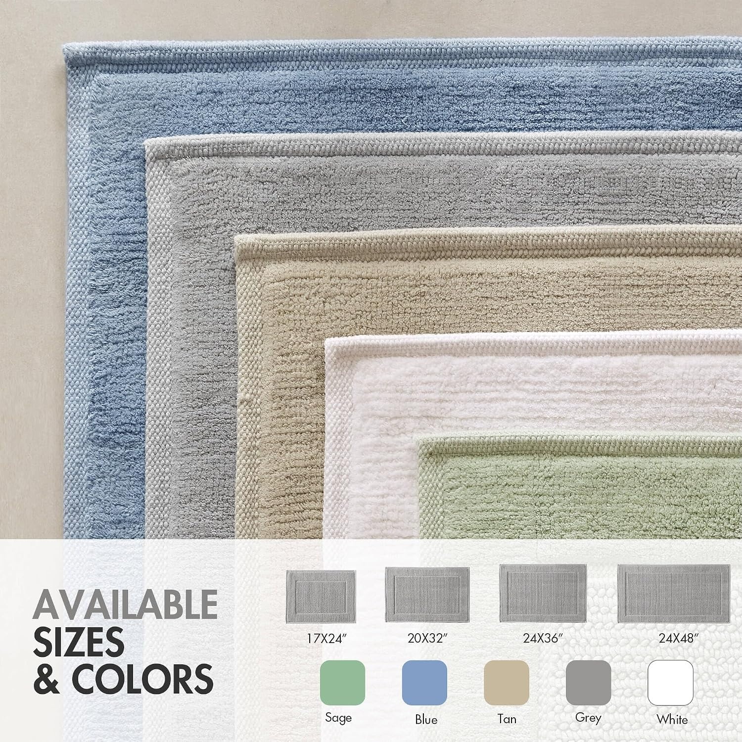 image:imageMadison Park Sanctuary 100 Cotton NonSlip Bath Rug for Bathroom Bedroom amp Entryway 20x32 Inch LowProfile Soft Absorbent Woven Bathroom Rug Machine Washable Sage GreenGrey