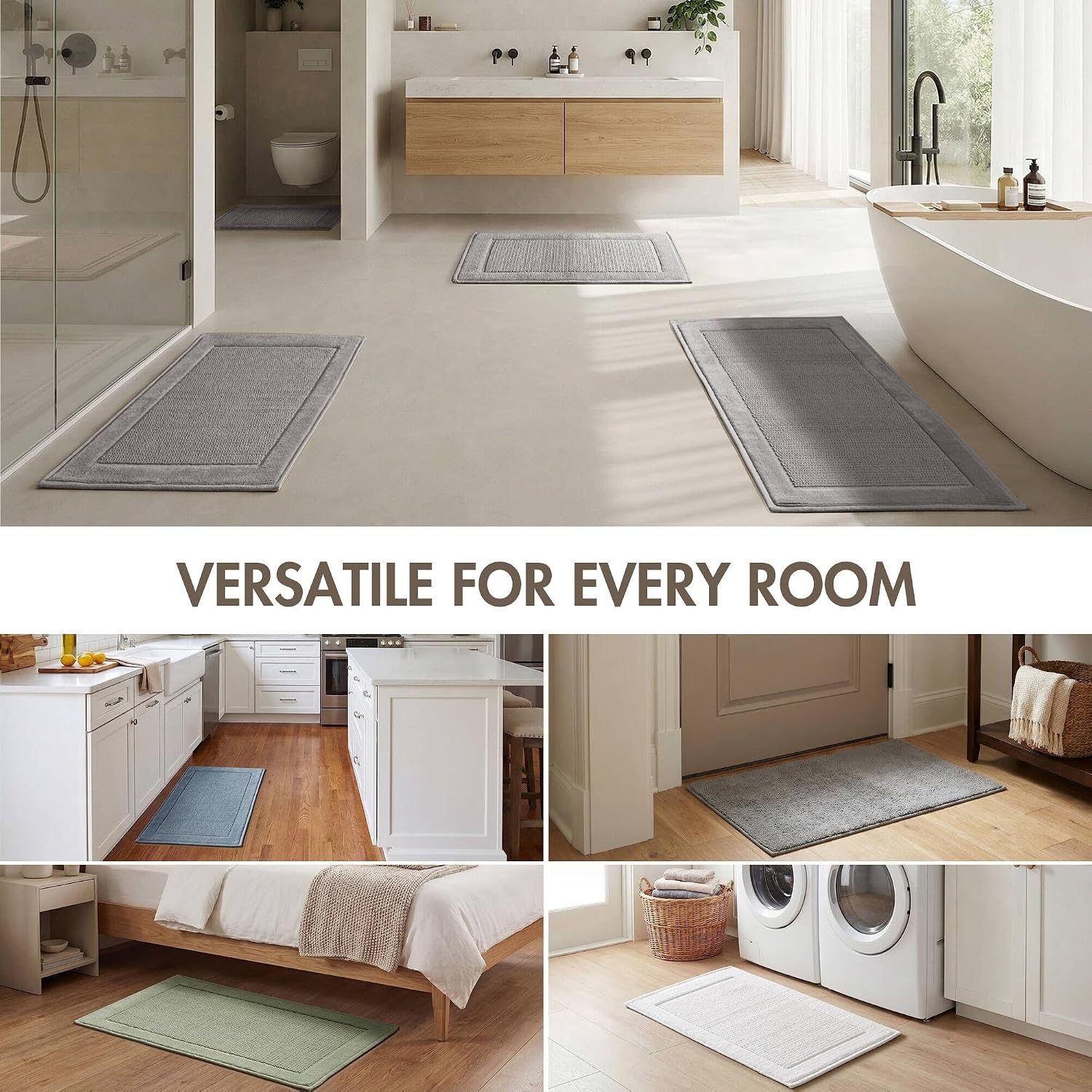 image:imageMadison Park Sanctuary 100 Cotton NonSlip Bath Rug for Bathroom Bedroom amp Entryway 20x32 Inch LowProfile Soft Absorbent Woven Bathroom Rug Machine Washable Sage GreenGrey
