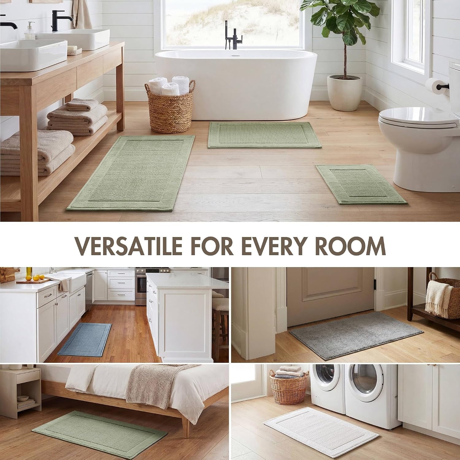 image:imageMadison Park Sanctuary 100 Cotton NonSlip Bath Rug for Bathroom Bedroom amp Entryway 20x32 Inch LowProfile Soft Absorbent Woven Bathroom Rug Machine Washable Sage GreenSage Green