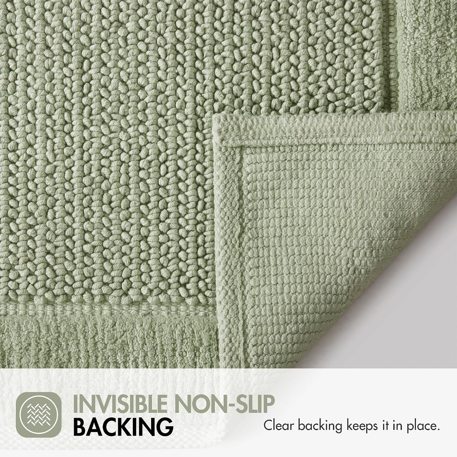 image:imageMadison Park Sanctuary 100 Cotton NonSlip Bath Rug for Bathroom Bedroom amp Entryway 20x32 Inch LowProfile Soft Absorbent Woven Bathroom Rug Machine Washable Sage GreenSage Green