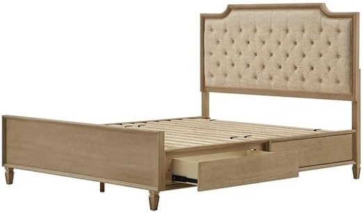 image:imageMadison Park Signature Queen Solid Wood Bed Frame with Upholstered Headboard Wood Slats Support No Box Spring Easy Assembly