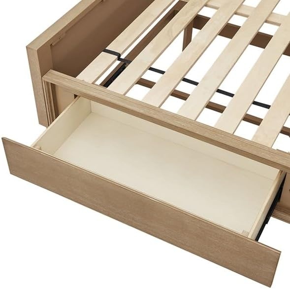 image:imageMadison Park Signature Queen Solid Wood Bed Frame with Upholstered Headboard Wood Slats Support No Box Spring Easy Assembly