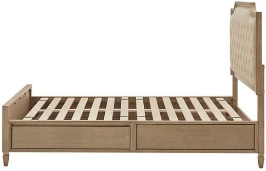 image:imageMadison Park Signature Queen Solid Wood Bed Frame with Upholstered Headboard Wood Slats Support No Box Spring Easy Assembly