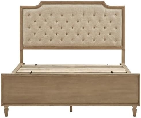 image:imageMadison Park Signature Queen Solid Wood Bed Frame with Upholstered Headboard Wood Slats Support No Box Spring Easy Assembly