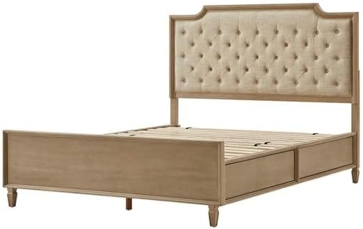 image:imageMadison Park Signature Queen Solid Wood Bed Frame with Upholstered Headboard Wood Slats Support No Box Spring Easy Assembly