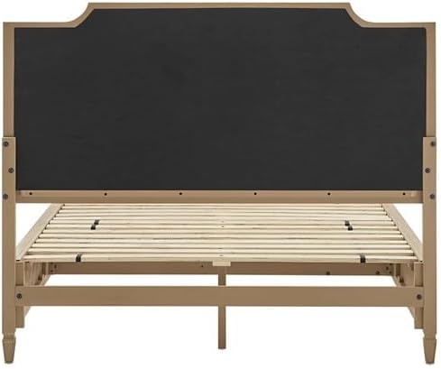 image:imageMadison Park Signature Queen Solid Wood Bed Frame with Upholstered Headboard Wood Slats Support No Box Spring Easy Assembly