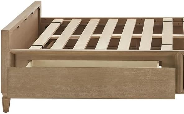image:imageMadison Park Signature Queen Solid Wood Bed Frame with Upholstered Headboard Wood Slats Support No Box Spring Easy Assembly