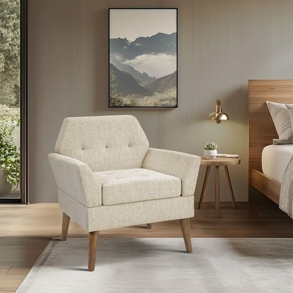image:image510 DESIGN MidCentury Modern Accent Chair HandTufted Upholstered Armchair with Sinuous Spring amp HighDensity Foam Solid Wood Legs Lounge Chair for Living Room Bedroom Reading Nook TealBeige