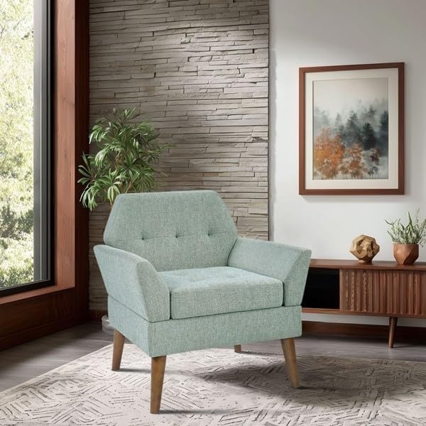 image:image510 DESIGN MidCentury Modern Accent Chair HandTufted Upholstered Armchair with Sinuous Spring amp HighDensity Foam Solid Wood Legs Lounge Chair for Living Room Bedroom Reading Nook TealLight Blue