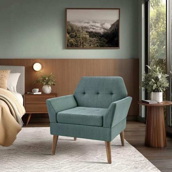 image:image510 DESIGN MidCentury Modern Accent Chair HandTufted Upholstered Armchair with Sinuous Spring amp HighDensity Foam Solid Wood Legs Lounge Chair for Living Room Bedroom Reading Nook TealBlue