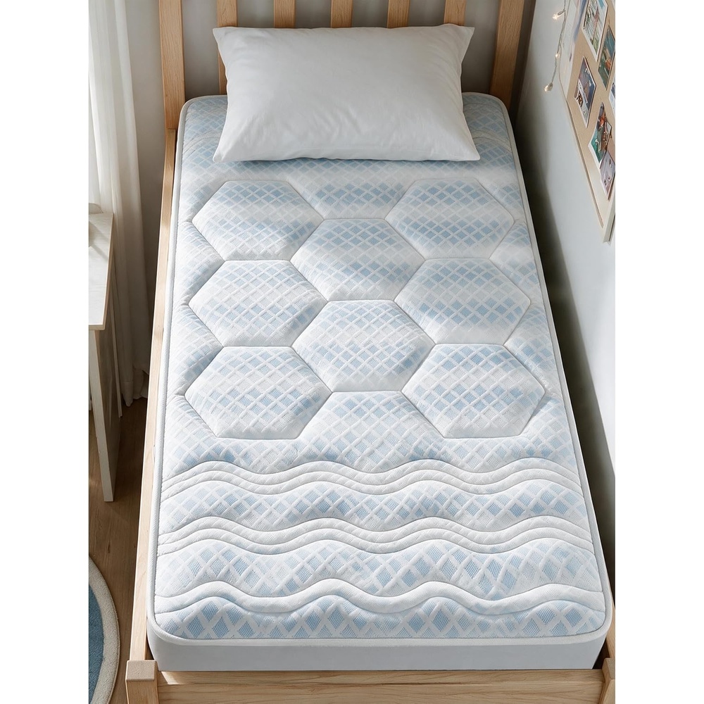 image:imageMadison Park 3Zone Breathable Knit Quilted Mattress Pad Blue Twin XL Naturally Cooling 3Zone Quilted Mattress Topper Cover 1518 inch Deep Pocket Elastic Skirt OEKOTEX CertifiedLight Blue