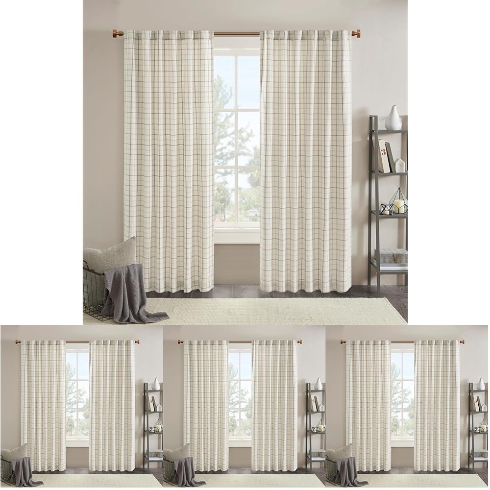 image:imageMadison Park Anaheim Cabin Plaid Curtain Window Thermal Insulated Fleece Lining Living Room Decor Room Darkening Drape for Bedroom 1Single Panel Pack 50x95 Rod Pocket amp Front Tab NeutralRod Pocket Natural