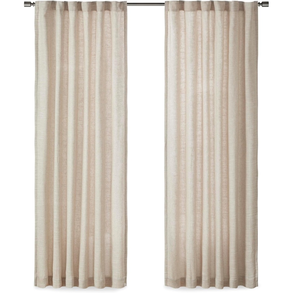 image:imageMadison Park Anaheim Cabin Plaid Curtain Window Thermal Insulated Fleece Lining Living Room Decor Room Darkening Drape for Bedroom 1Single Panel Pack 50x95 Rod Pocket amp Front Tab NeutralRod Pocket  Solid Natural
