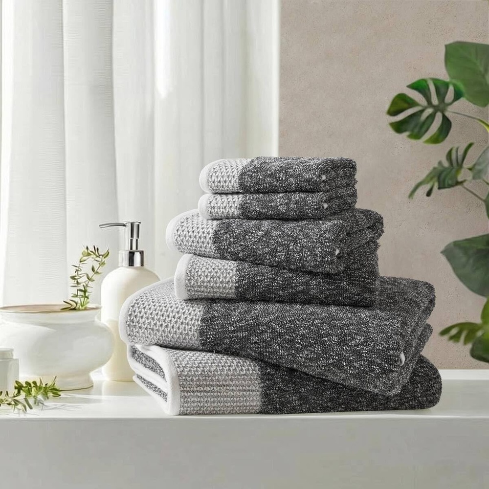 image:imageMadison Park Hayden 6 Piece Bath amp Hand Towel Set 550 GSM Charcoal  YarnDyed Dobby Slub Texture 100 Combed Cotton 2 Bath 2 Hand 2 Washcloth Soft Absorbent Spa Hotel Quality TowelsCharcoal