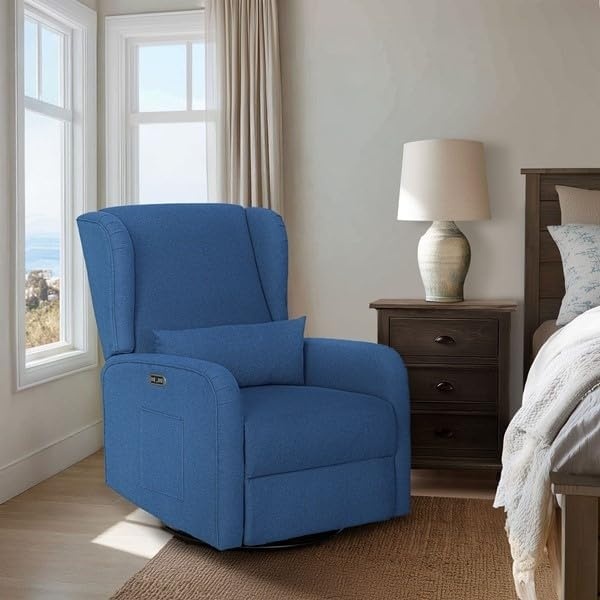 image:imageMadison Park Recliner amp Rocking Chair Glider Recliner Nursery Chair with Lumbar Pillow Swivel Rocker Recliner 3in1 Accent Chair with Side Pocket for Living Room Bedroom amp Small Spaces BlueBlue