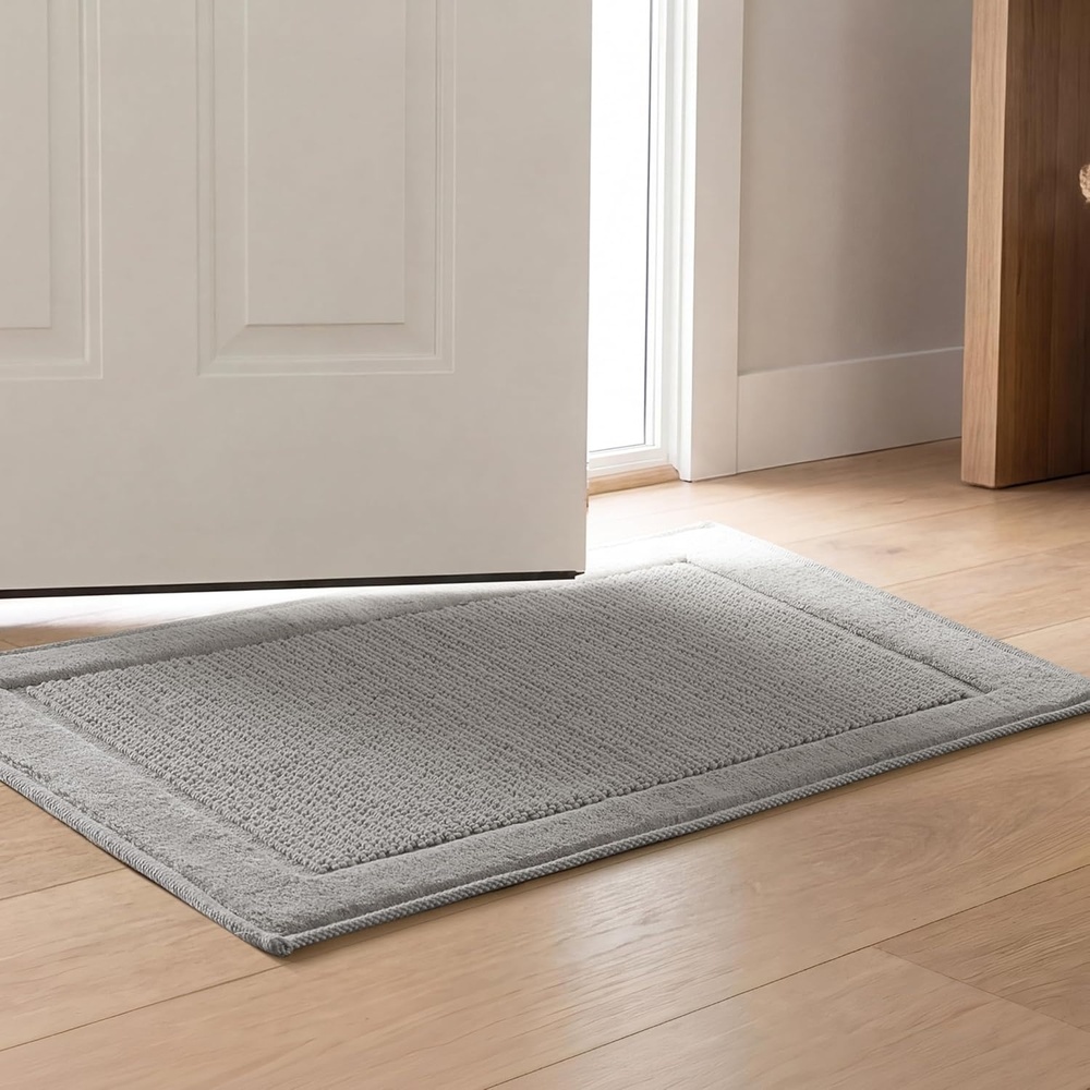 image:imageMadison Park Sanctuary 100 Cotton NonSlip Bath Rug for Bathroom Bedroom amp Entryway 20x32 Inch LowProfile Soft Absorbent Woven Bathroom Rug Machine Washable Sage GreenGrey