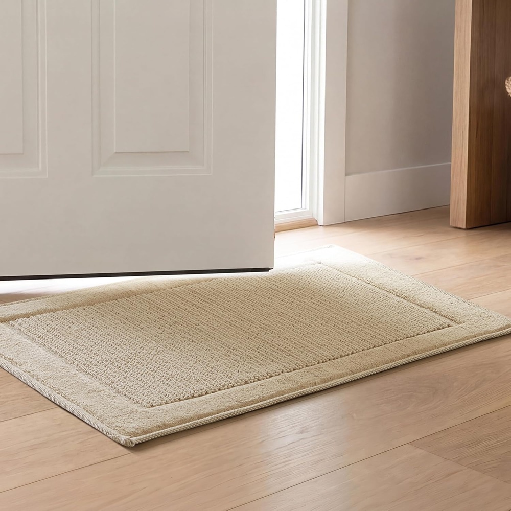 image:imageMadison Park Sanctuary 100 Cotton NonSlip Bath Rug for Bathroom Bedroom amp Entryway 20x32 Inch LowProfile Soft Absorbent Woven Bathroom Rug Machine Washable Sage GreenNatural