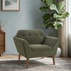 Ink+Ivy Newport Wide Mid-Century Modern Lounge Chair Hand-Tufted Velvet Upholstered Accent Armchair with Solid Wood Pecan Legs for Living Room Bedroom Reading(Green)