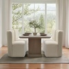 Madison Park Dining Chair with Casters, Modern Armless Upholstered Dining Room Chair, Cream Basketweave Fabric Accent Chair with Hidden Wheels, Compact Cube Base Side Chair for Kitchen Dining Room