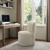Madison Park Dining Chair with Casters, Modern Armless Upholstered Dining Room Chair, Cream Basketweave Fabric Accent Chair with Hidden Wheels, Compact Cube Base Side Chair for Kitchen Dining Room
